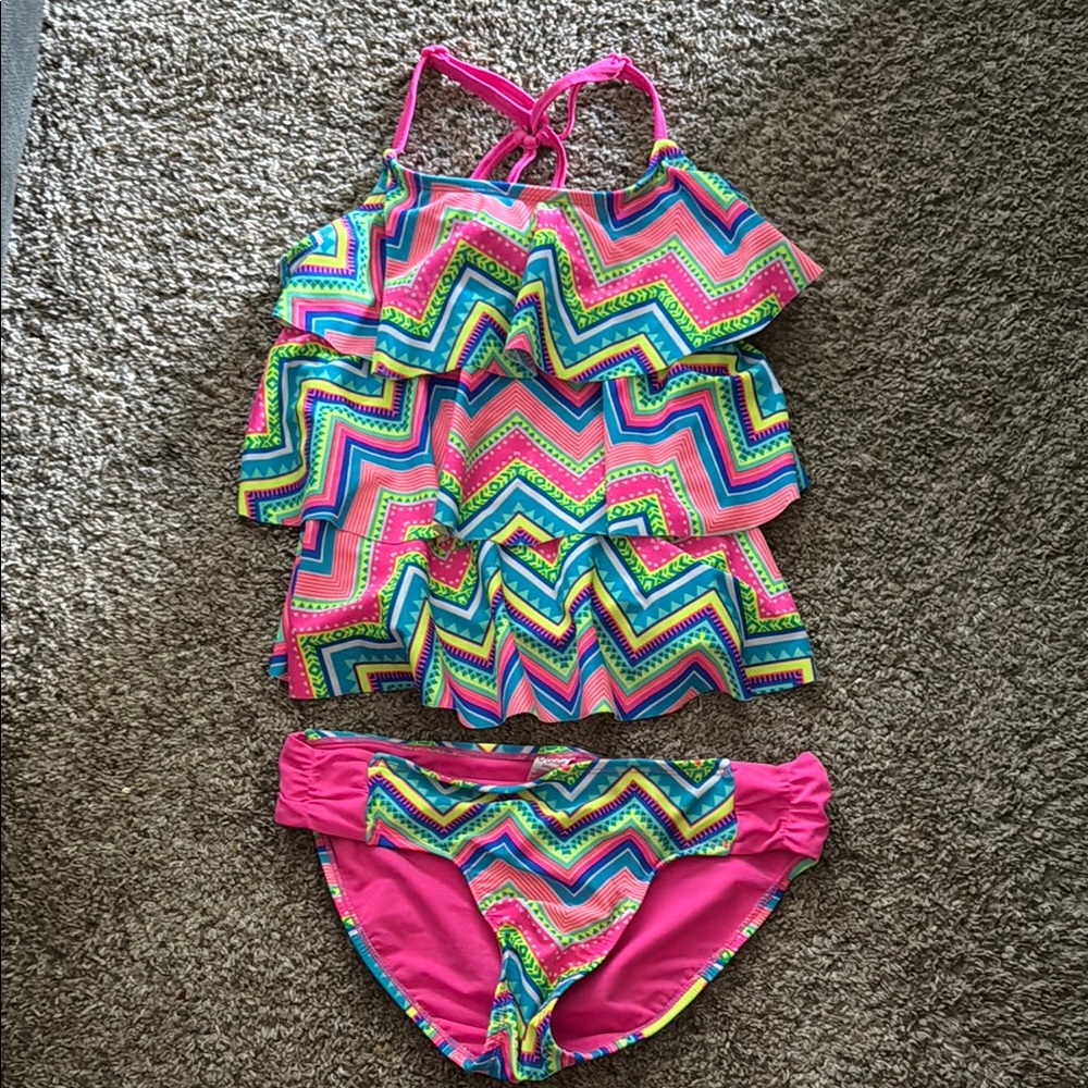 Justice Pink and Blue Chevron Bikini